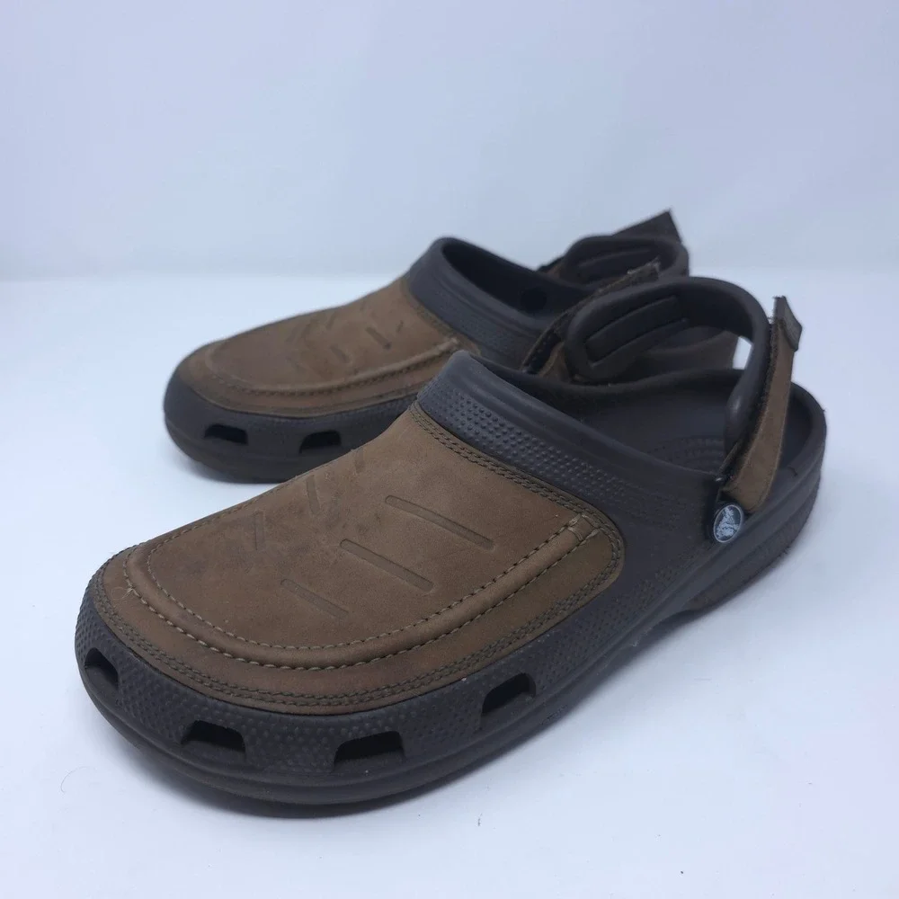 Crocs Yukon Sport Mens Clogs Brown Leather Accents Size 12